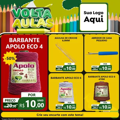 Modelo de Rede Social para Feed Facebook com o tema Volta às Aulas para Armarinho e Aviamentos