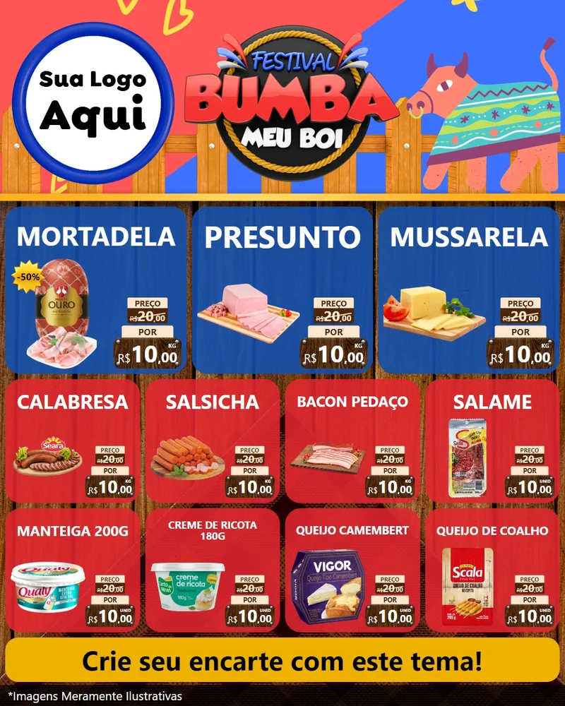 Modelo de Rede Social para Feed Instagram com o tema Festival Bumba Meu Boi para Frios e Laticínios