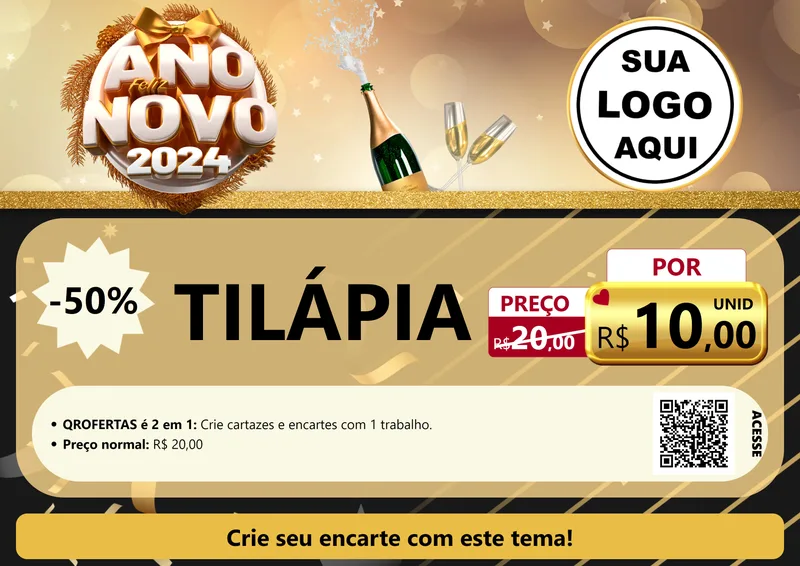 Modelo de Cartaz para Cartaz A4 Horizontal com o tema Feliz Ano Novo 2027 para Peixaria