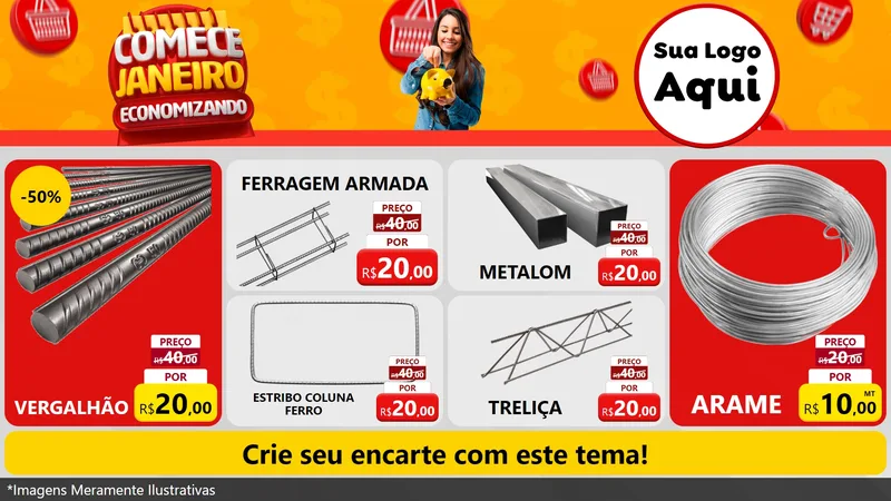 Modelo de TV para TV Horizontal com o tema Comece Janeiro Economizando para Ferragens