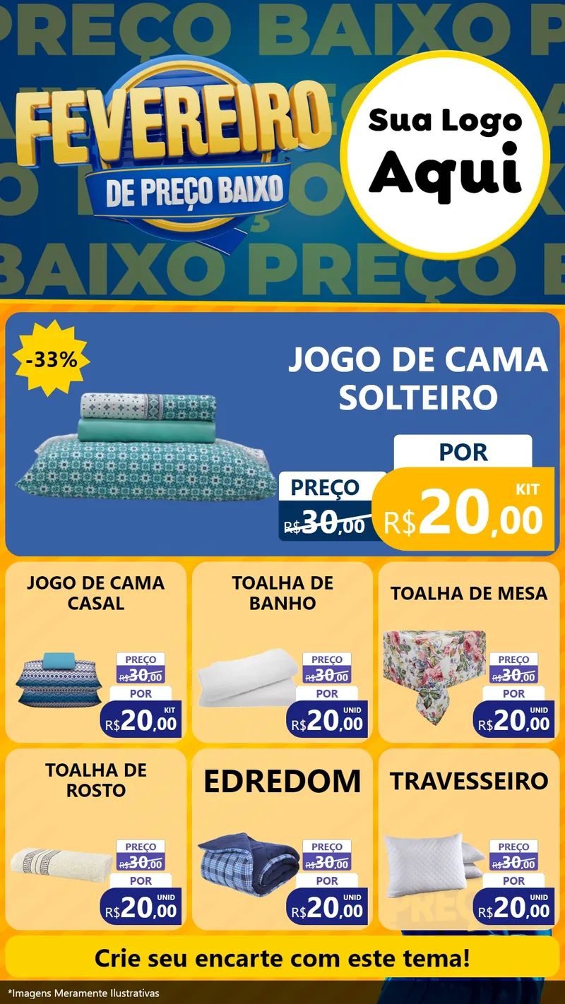 Modelo de Rede Social para Stories com o tema Fevereiro de Preço Baixo para Cama, Mesa e Banho