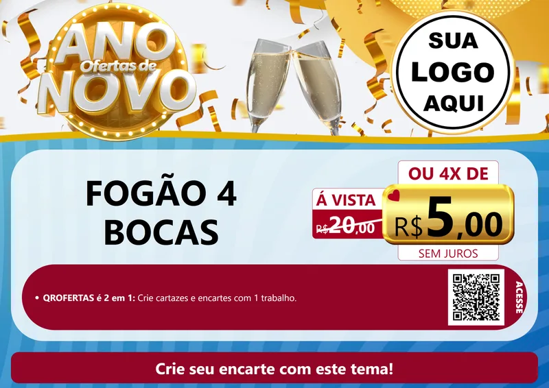 Modelo de Cartaz para Cartaz A4 Horizontal com o tema Ofertas de Ano Novo para Móveis e Eletro