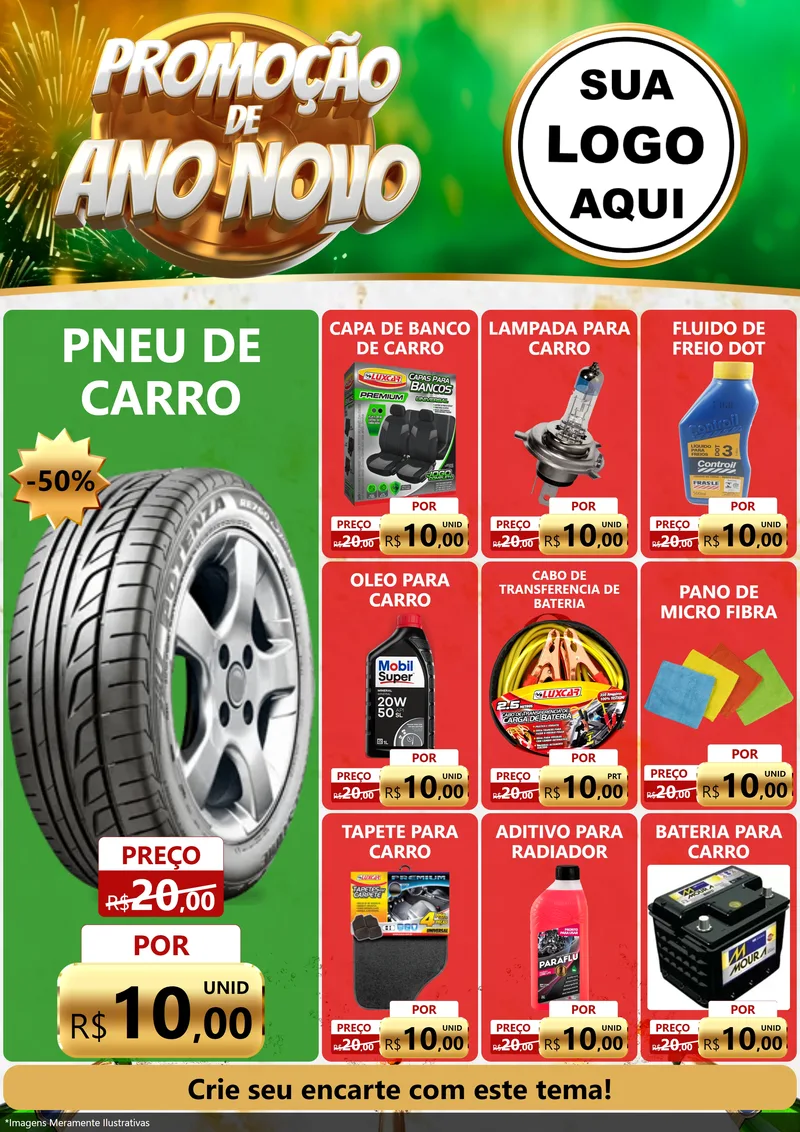 Modelo de Encarte para Encarte A4 Vertical com o tema Promoção de Ano Novo para Auto peças