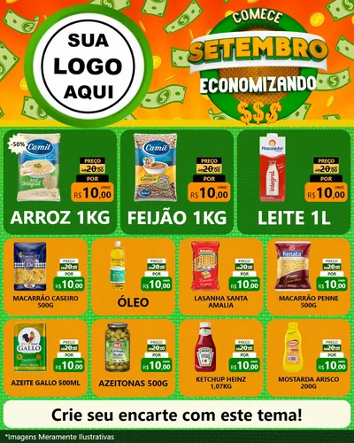 Modelo de Rede Social para Feed Instagram com o tema Comece Setembro Economizando para Supermercado