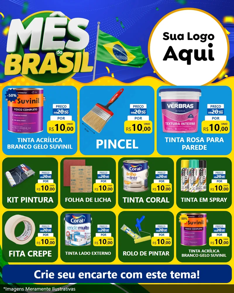 Modelo de Rede Social para Feed Instagram com o tema Mês do Brasil para Tintas e Ferramentas