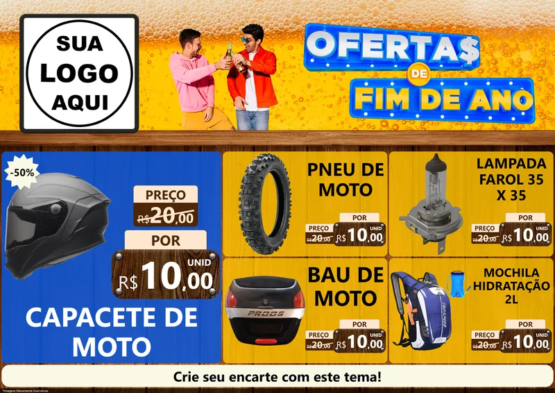 Modelo de Encarte para Encarte A4 Horizontal com o tema Ofertas de Fim de Ano para Moto peças