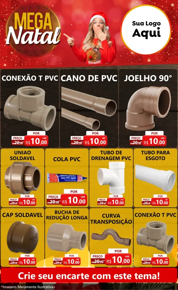 Modelo de Encarte para Encarte Grande com o tema Mega Natal para Tubos e conexões