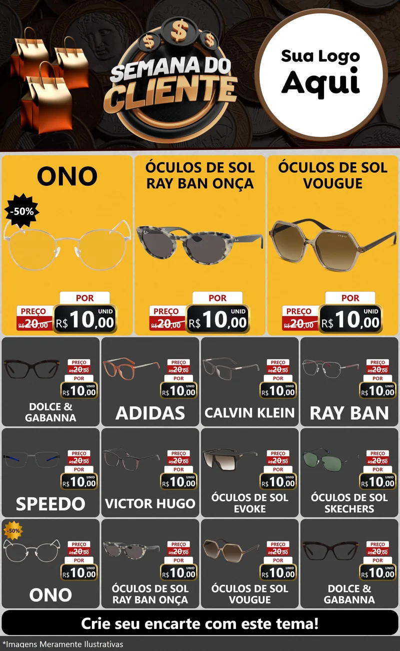 Modelo de Encarte para Encarte Grande com o tema Semana do Cliente para Óticas