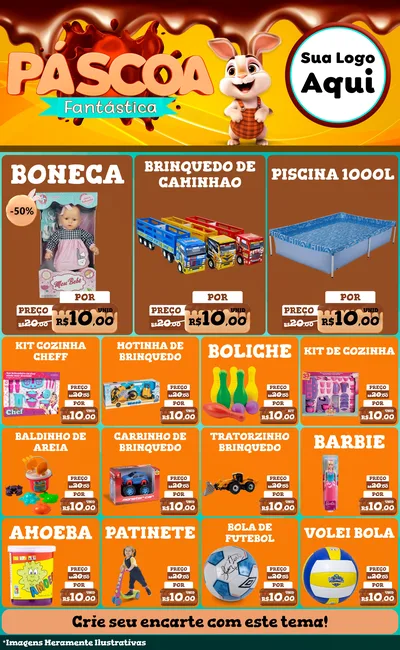 Modelo de Encarte para Encarte Grande com o tema Páscoa Fantástica para Brinquedos