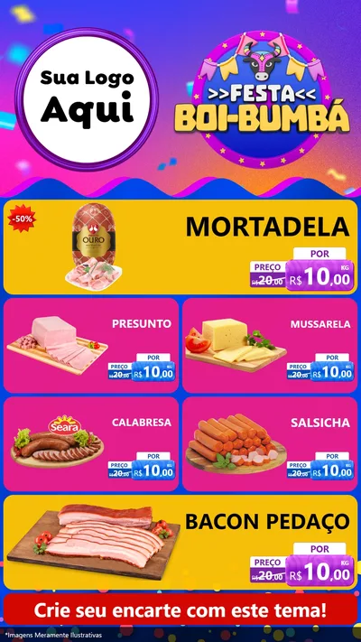 Modelo de TV para TV Vertical com o tema Festa Boi-Bumbá para Frios e Laticínios