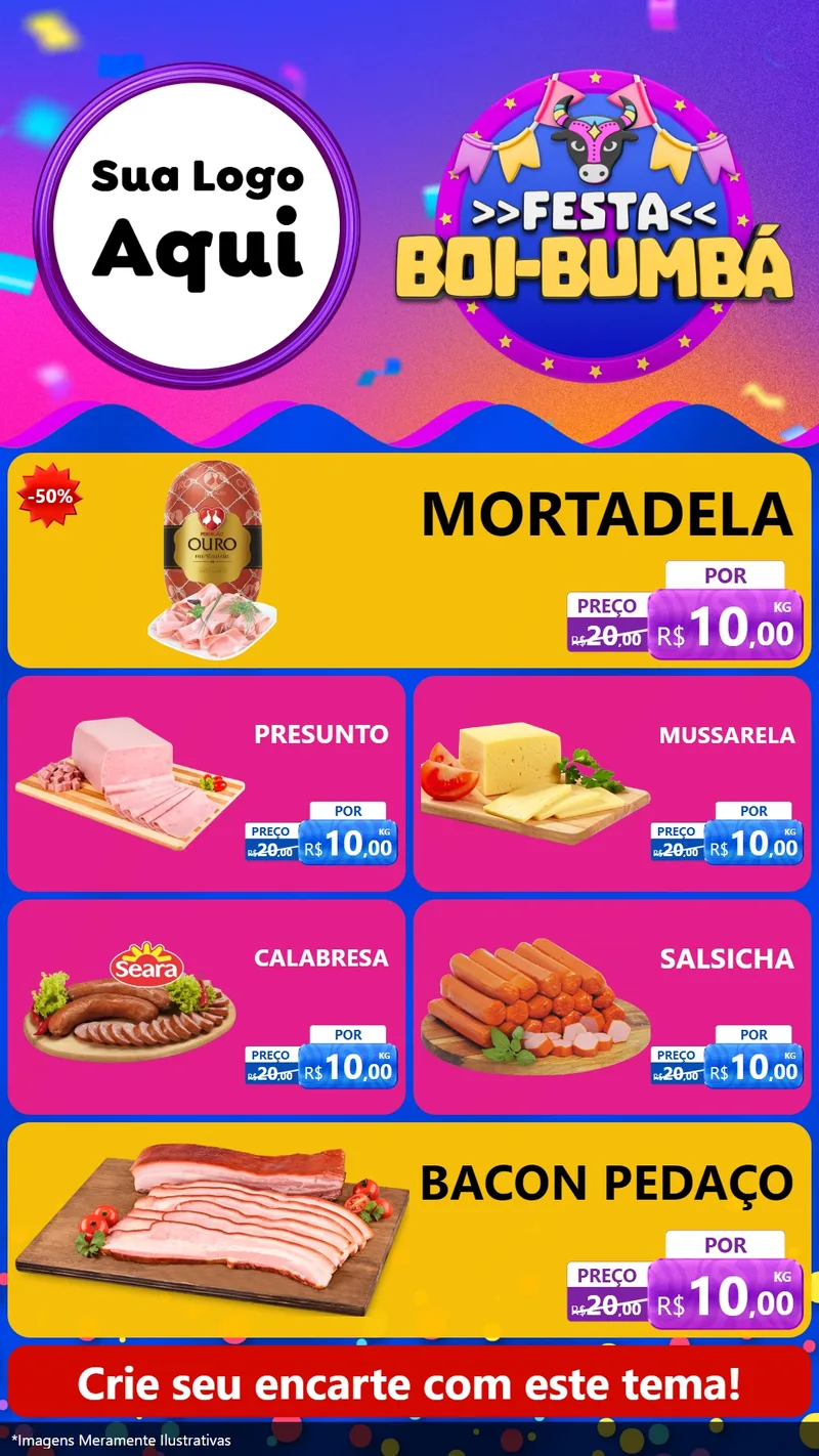 Modelo de TV para TV Vertical com o tema Festa Boi-Bumbá para Frios e Laticínios