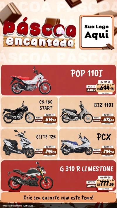 Modelo de TV para TV Vertical com o tema Páscoa Encantada para Concessionaria de Motos