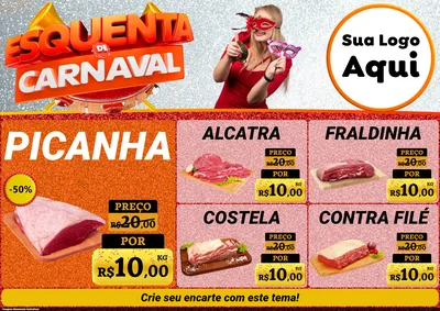 Modelo de Encarte para Encarte A4 Horizontal com o tema Esquenta de Carnaval para Açougue