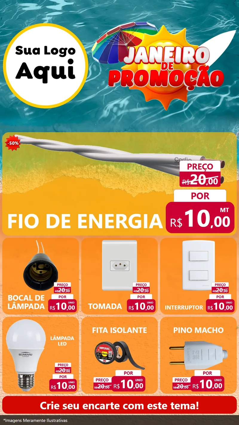 Modelo de Rede Social para Stories com o tema Janeiro de Promoção para Materiais Elétricos