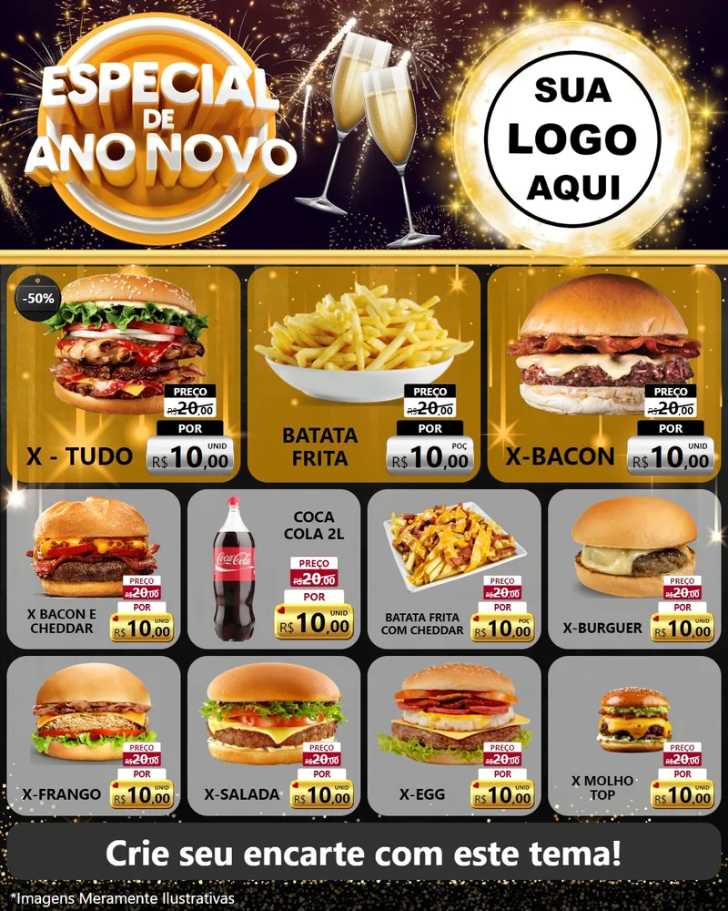 Modelo de Rede Social para Feed Instagram com o tema Especial de Ano Novo para Hamburgueria