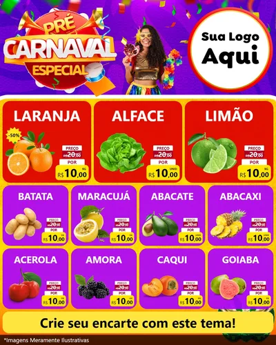 Modelo de Rede Social para Feed Instagram com o tema Pré-Carnaval Especial para Hortifrúti