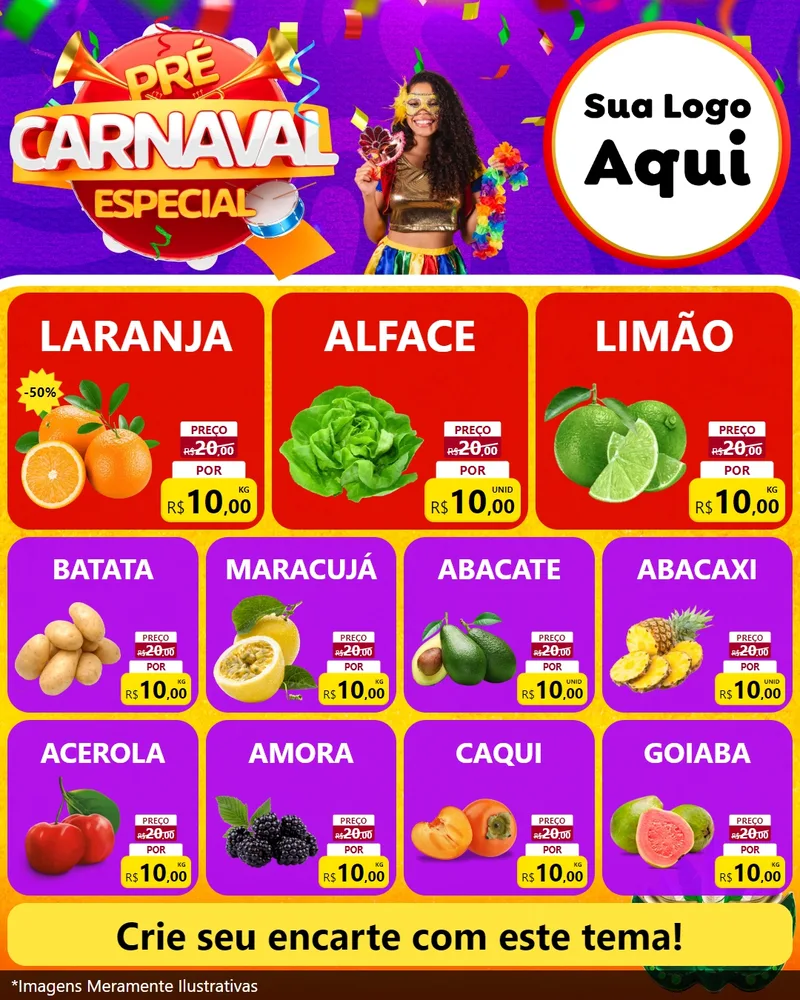 Modelo de Rede Social para Feed Instagram com o tema Pré-Carnaval Especial para Hortifrúti
