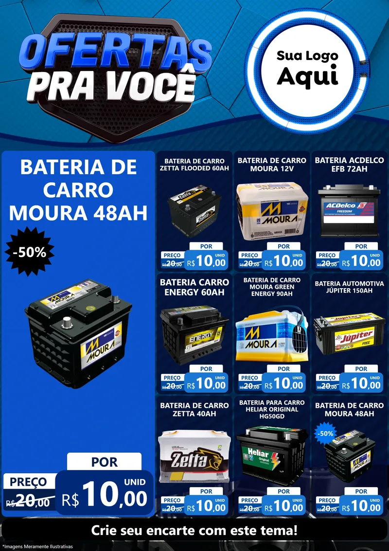 Modelo de Encarte para Encarte A4 Vertical com o tema Ofertas Para Você - Auto e Motopeças para Baterias Elétricas