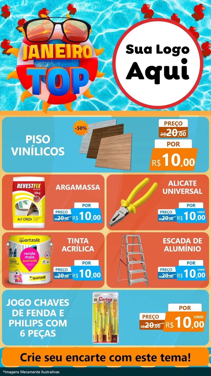 Modelo de TV para TV Vertical com o tema Janeiro Top para Material para Construção