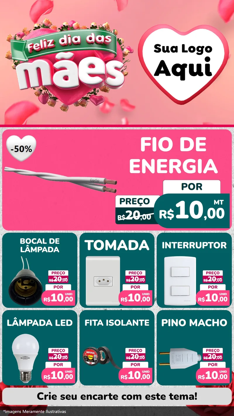 Modelo de Rede Social para Stories com o tema Feliz Dia das Mães para Materiais Elétricos