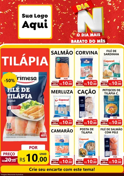 Modelo de Encarte para Encarte A4 Vertical com o tema Dia N o Dia Mais Barato do Mês para Peixaria
