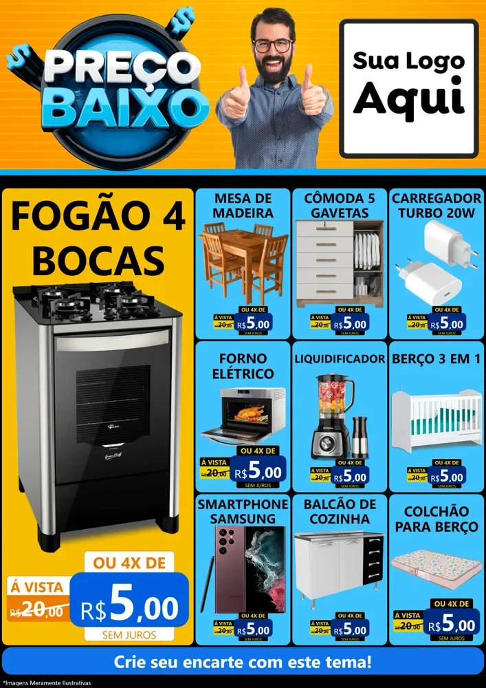 Modelo de Encarte para Encarte A4 Vertical com o tema Preço Baixo para Móveis e Eletro