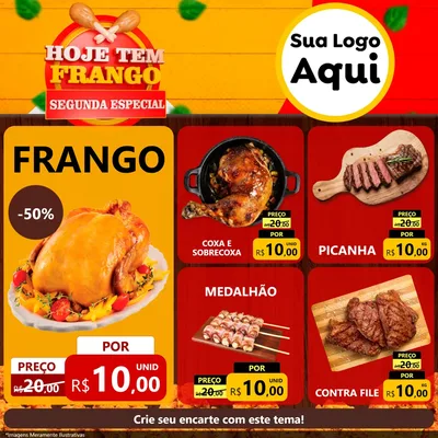 Modelo de Rede Social para Feed Facebook com o tema Hoje tem Frango Segunda Especial para Assados