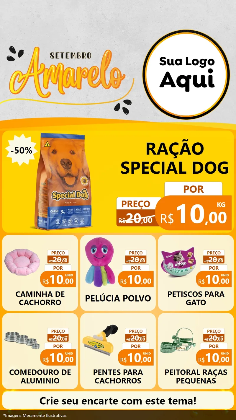 Modelo de Rede Social para Stories com o tema Setembro Amarelo para Pet Shop