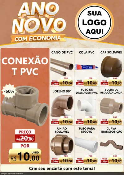 Modelo de Encarte para Encarte A4 Vertical com o tema Ano Novo Com Economia para Tubos e conexões