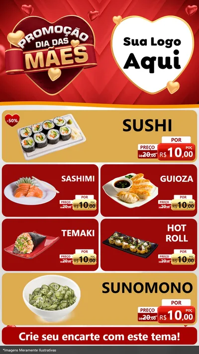 Modelo de TV para TV Vertical com o tema Promoção Dia das Mães para Comida japonesa