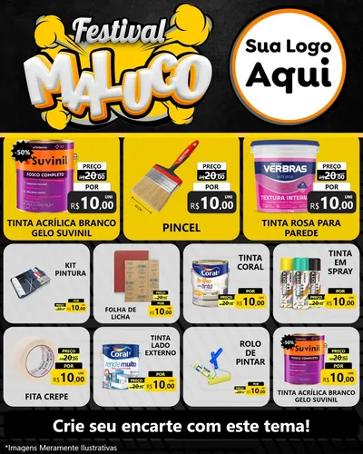 Modelo de Rede Social para Feed Instagram com o tema Festival Maluco para Tintas e Ferramentas