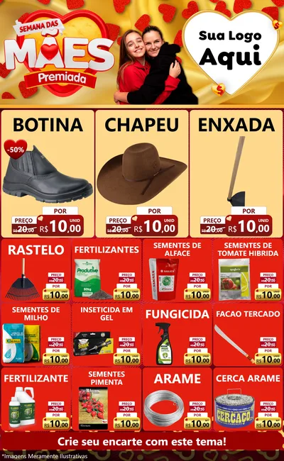 Modelo de Encarte para Encarte Grande com o tema Semana das Mães Premiada para Agropecuária
