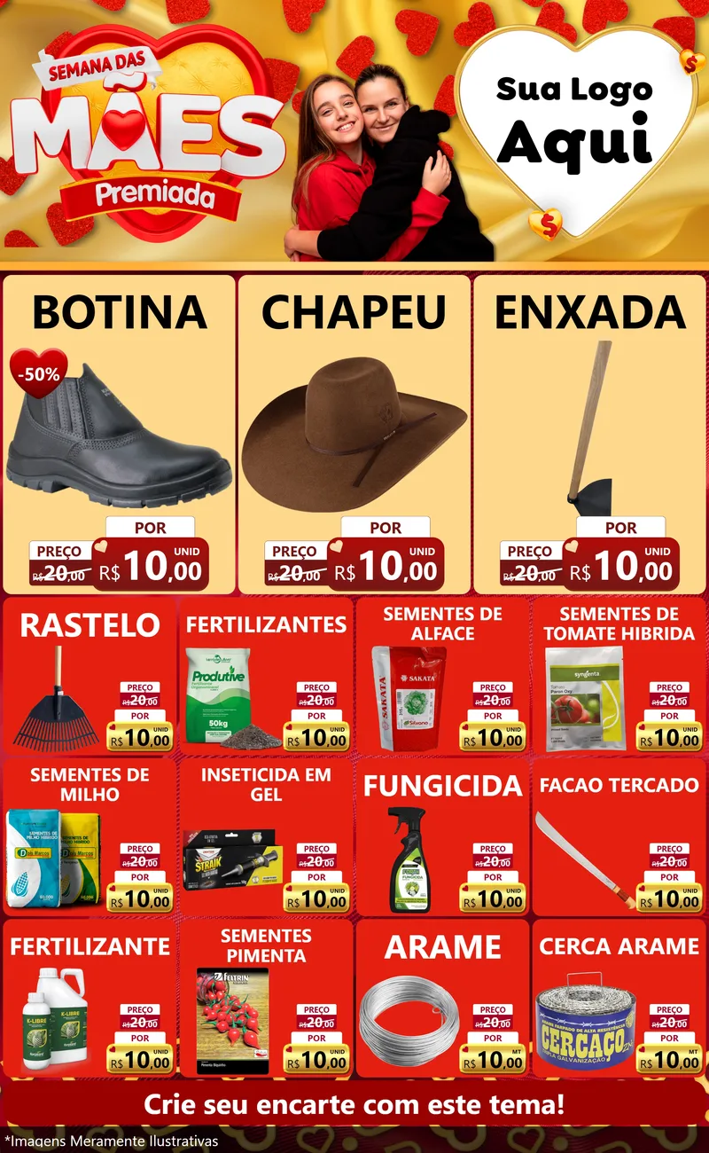 Modelo de Encarte para Encarte Grande com o tema Semana das Mães Premiada para Agropecuária