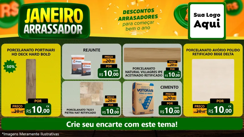 Modelo de TV para TV Horizontal com o tema Janeiro Arrasador para Pisos e revestimentos