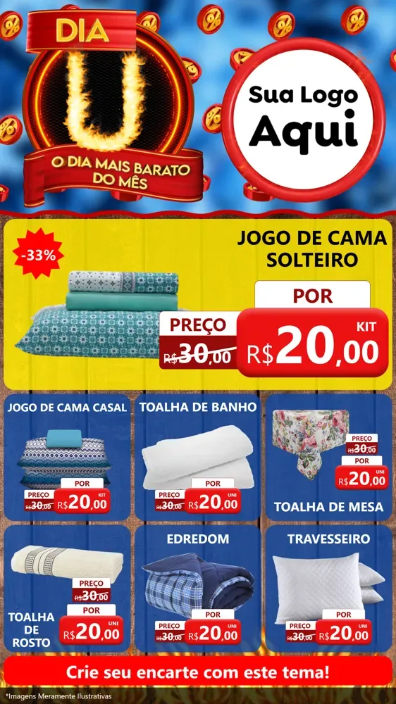 Modelo de Rede Social para Stories com o tema Dia U - O Dia Mais Barato Do Mês para Cama, Mesa e Banho
