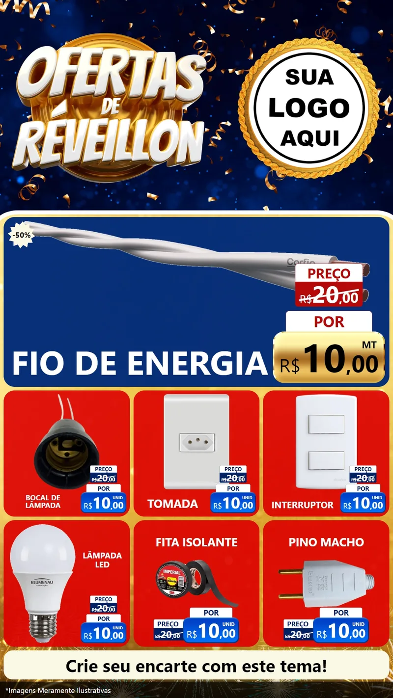 Modelo de Rede Social para Stories com o tema Ofertas de Réveillon para Materiais Elétricos