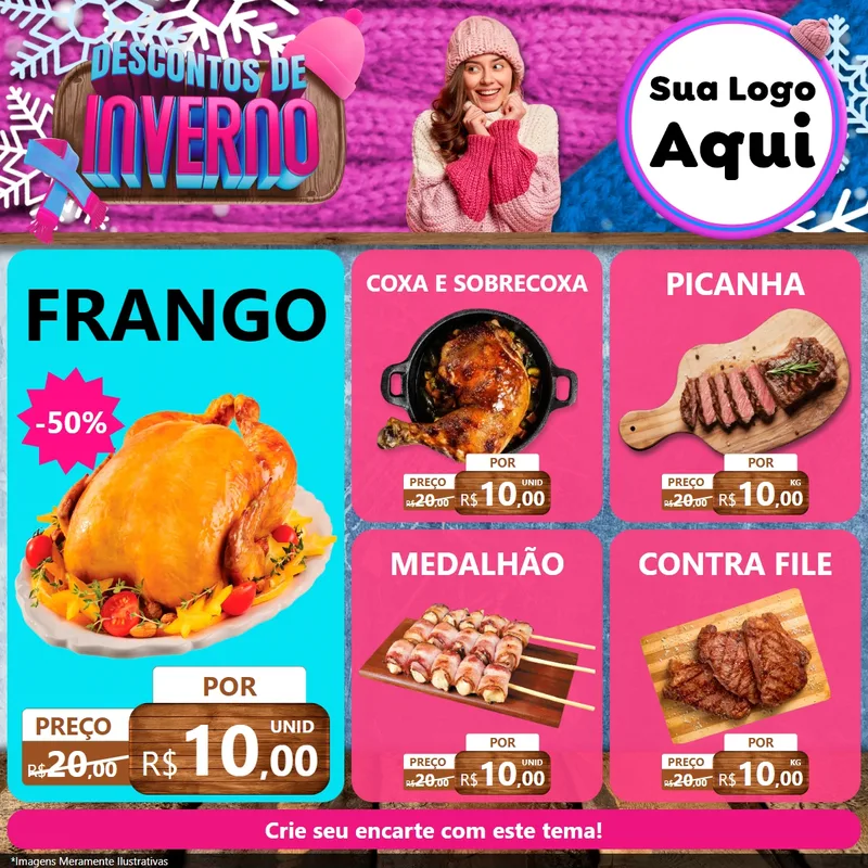 Modelo de Rede Social para Feed Facebook com o tema Descontos de Inverno para Assados
