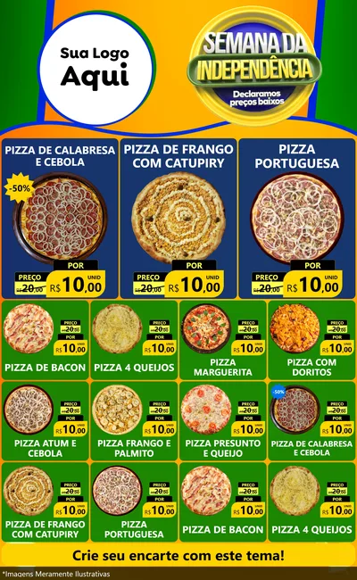 Modelo de Encarte para Encarte Grande com o tema Semana da Independência Declaramos Preços Baixos para Pizzaria