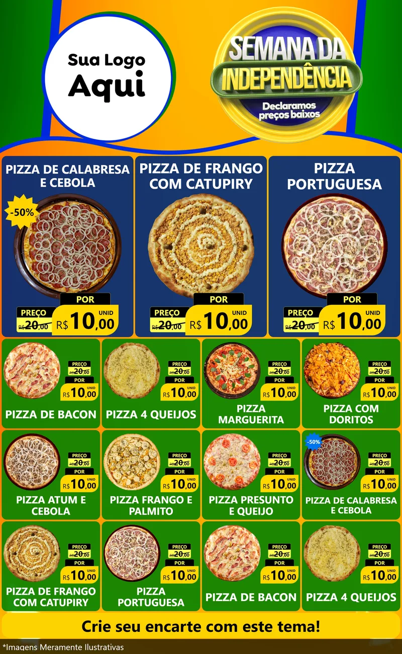 Modelo de Encarte para Encarte Grande com o tema Semana da Independência Declaramos Preços Baixos para Pizzaria