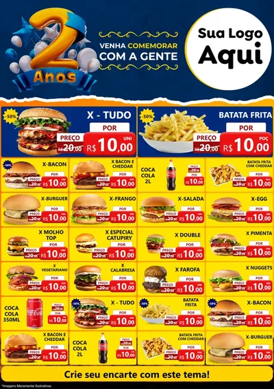 Modelo de Encarte para Encarte A4 Vertical com o tema Aniversário de 2 anos para Hamburgueria