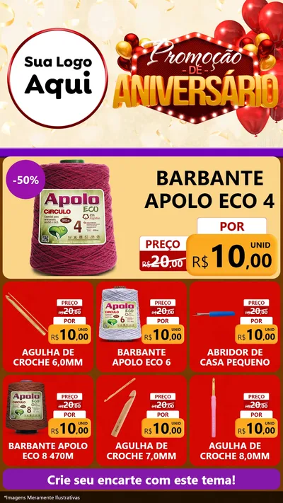 Modelo de Rede Social para Stories com o tema Promoção de Aniversário para Armarinho e Aviamentos