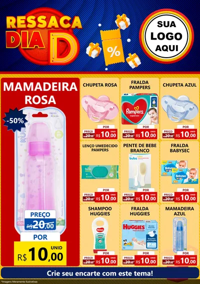 Modelo de Encarte para Encarte A4 Vertical com o tema Ressaca Dia D para Bebês