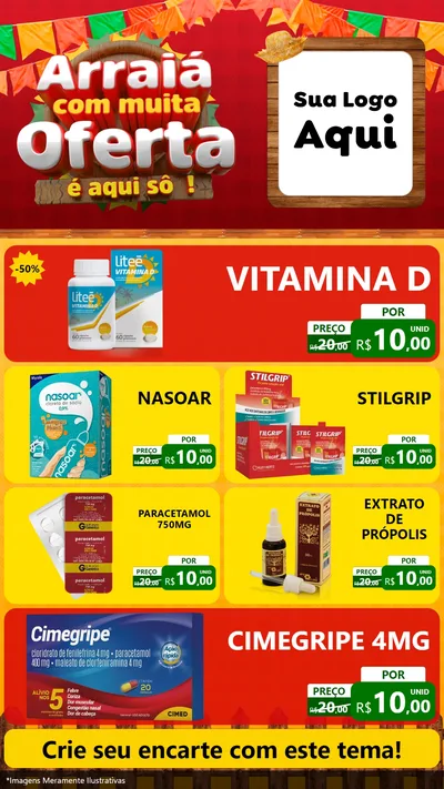 Modelo de TV para TV Vertical com o tema Arraiá Com Muita Oferta - É Aqui Sô! para Farmácia