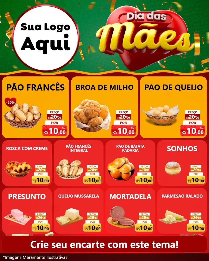 Modelo de Rede Social para Feed Instagram com o tema Dia das Mães para Padaria