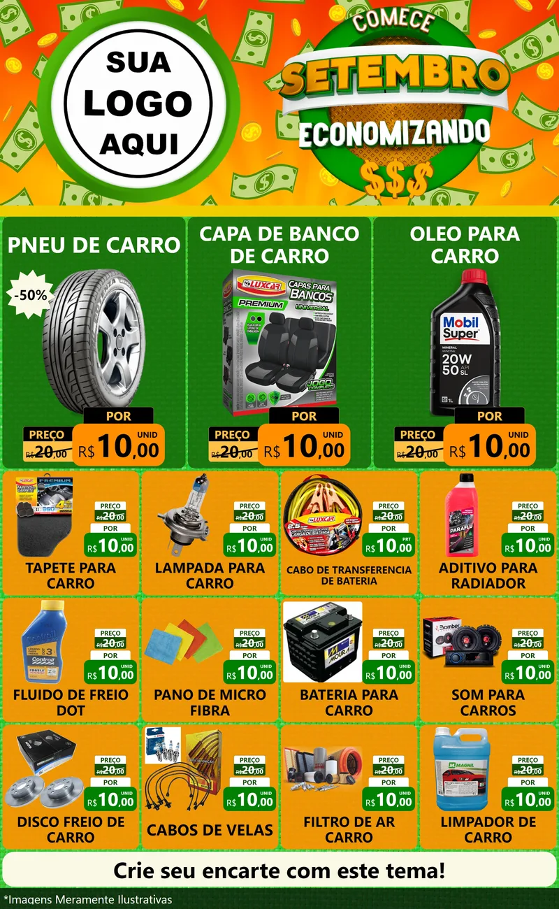 Modelo de Encarte para Encarte Grande com o tema Comece Setembro Economizando para Auto peças