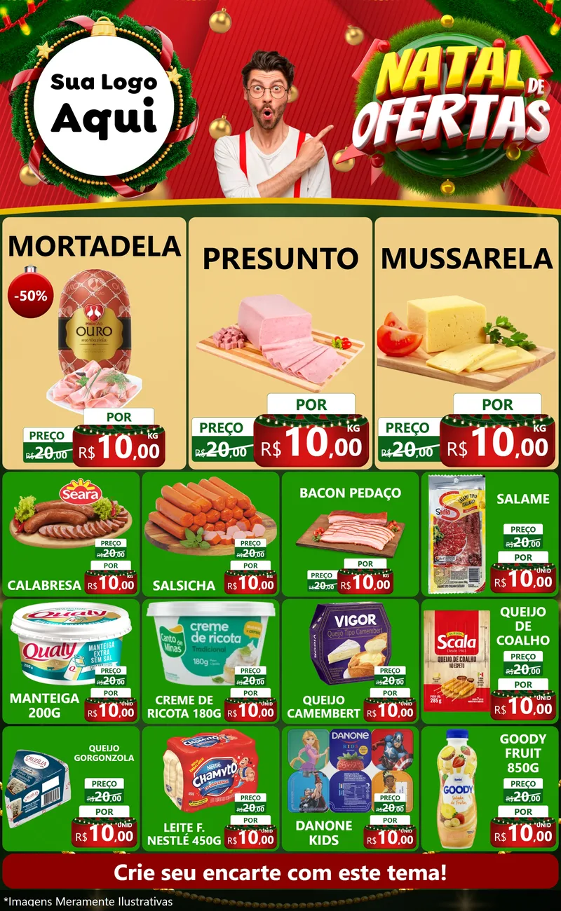 Modelo de Encarte para Encarte Grande com o tema Natal de Ofertas para Frios e Laticínios