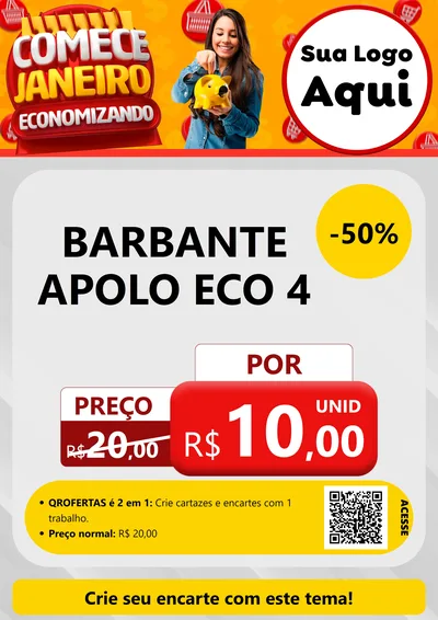 Modelo de Cartaz para Cartaz A4 Vertical com o tema Comece Janeiro Economizando para Armarinho e Aviamentos