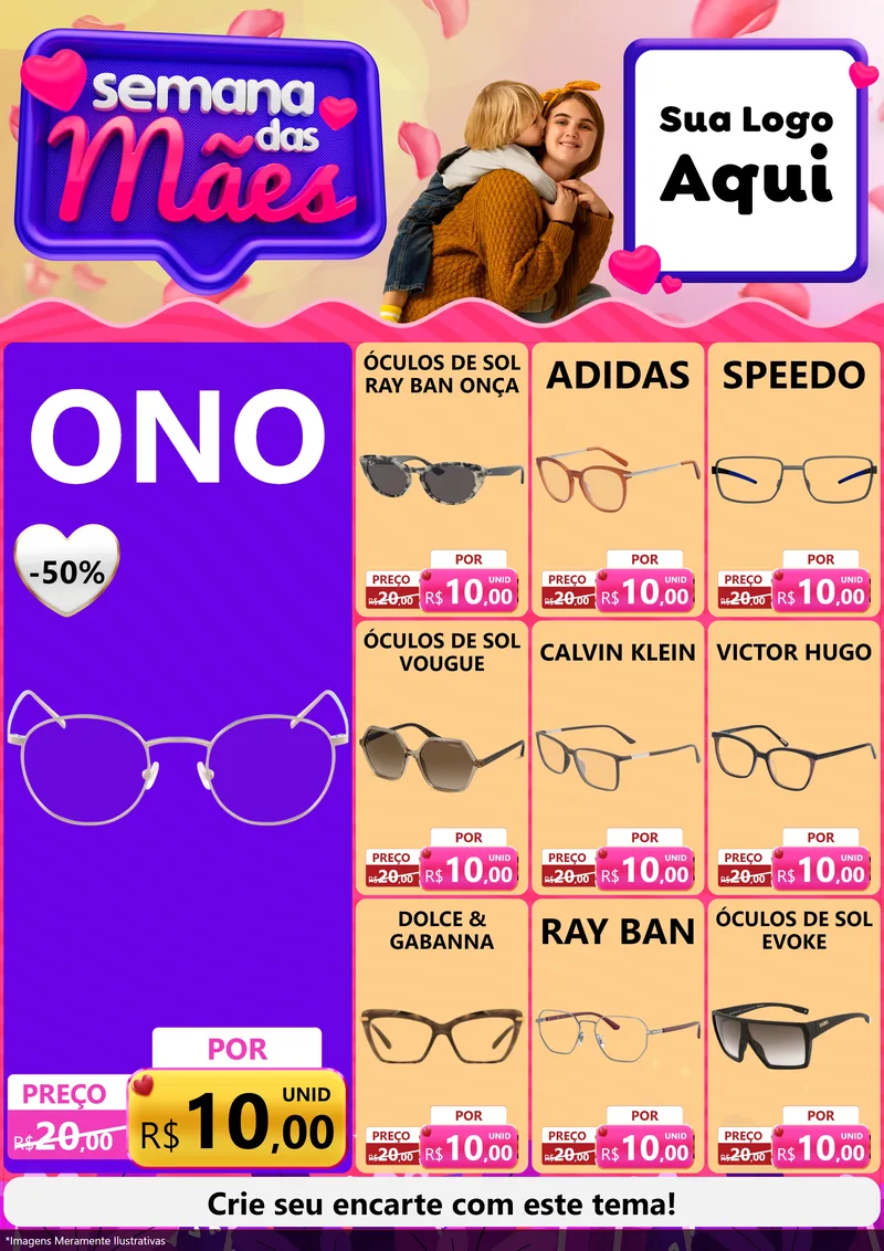 Modelo de Encarte para Encarte A4 Vertical com o tema Semana das Mães para Óticas