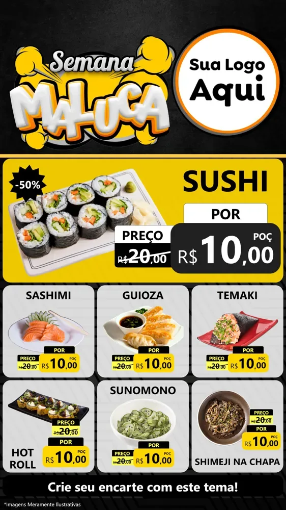 Modelo de Rede Social para Stories com o tema Semana Maluca para Comida japonesa