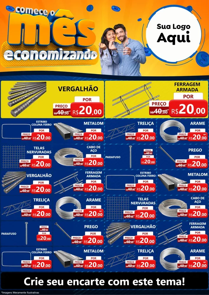 Modelo de Encarte para Encarte A4 Vertical com o tema Comece O Mês Economizando para Ferragens